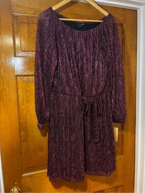 Halogen Metallic Plum Long Sleeve Faux Tie-Waist Party Dress NWT
